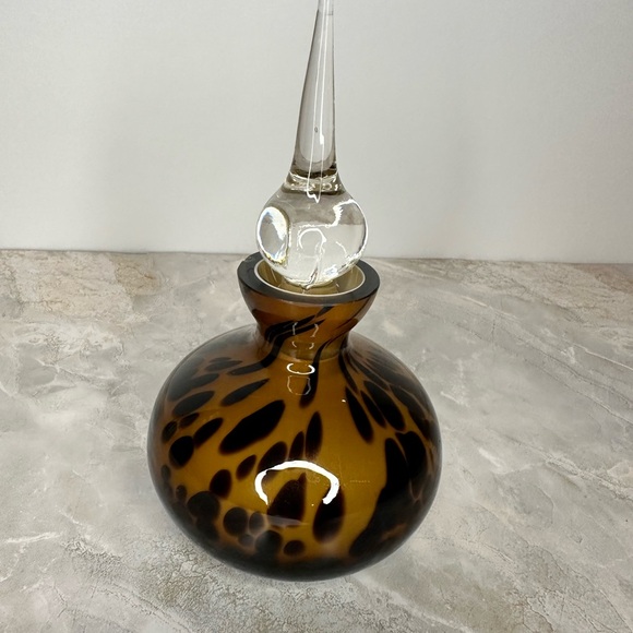MURANO STYLE BLACK AND AMBER GLASS VANITY PERFUME BOTTLE+STOPPER LEOPARD - Picture 4 of 12